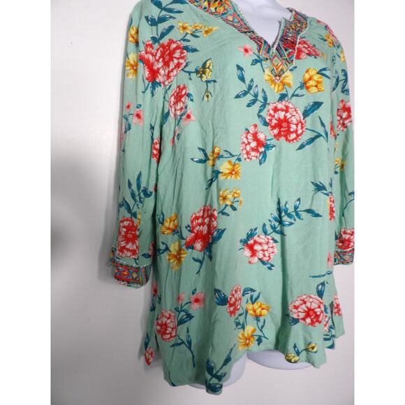 Belle Kim Gravel Tunic Top Shirt Small Floral Boho Embroidered Rayon Peasant - Picture 12 of 14